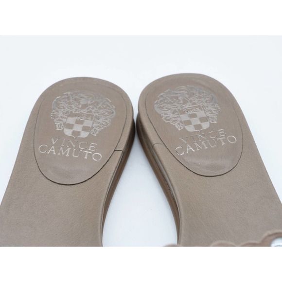 Vince Camuto Sandals Womens 6 Slides Brown Leather Cutout Studded Slip On Flat - Picture 8 of 11
